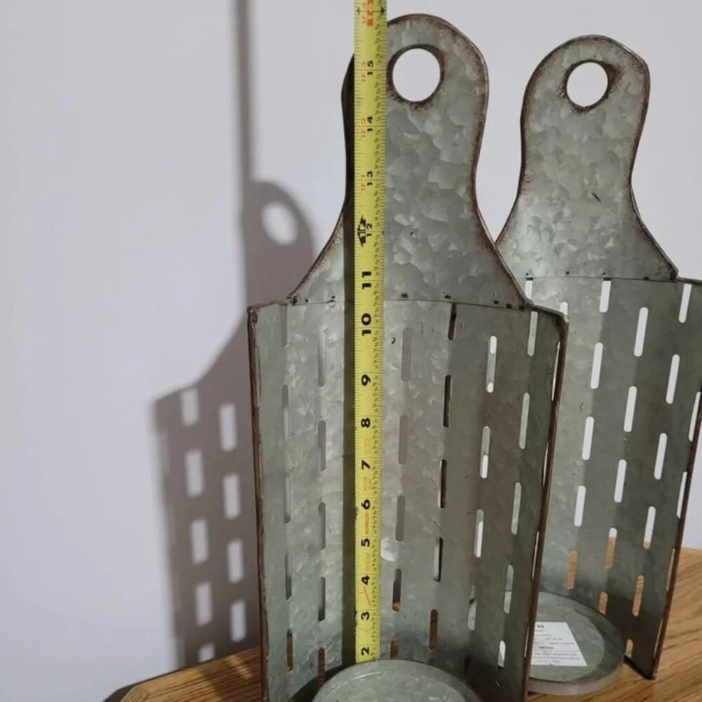 2 Galvanized Metal Hanging Candle Flower Vase Shelfs Farm Rustic Farmhouse Decor